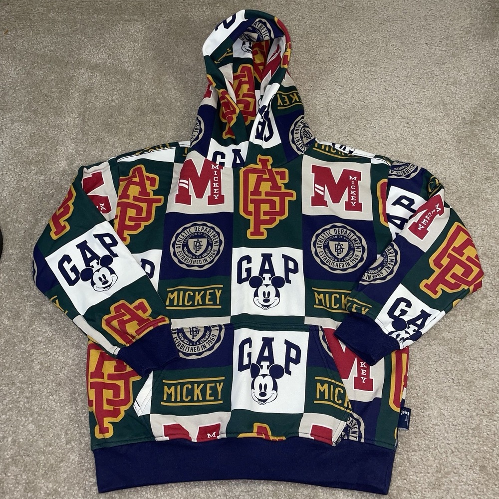 Gap x Disney Mickey Mouse All Over Print Hoodie Kids XL Patchwork Sweatshirt